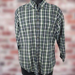 Pendleton Plaid Shirt  Cotton  White Navy Blue Green Yellow Tartan  Men's Large
